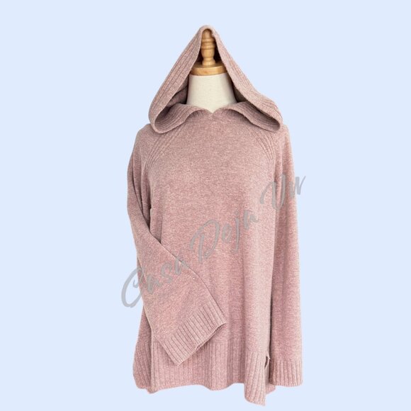 Ann Taylor Soft Wool Hoodie Flair Long Sleeve Oversize Baggy Drape Mauve Sweater - Picture 6 of 10